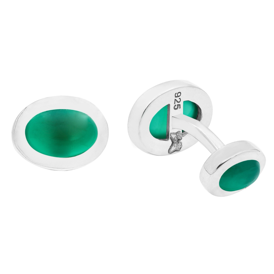 Sphere Silver cufflinks with green onyx