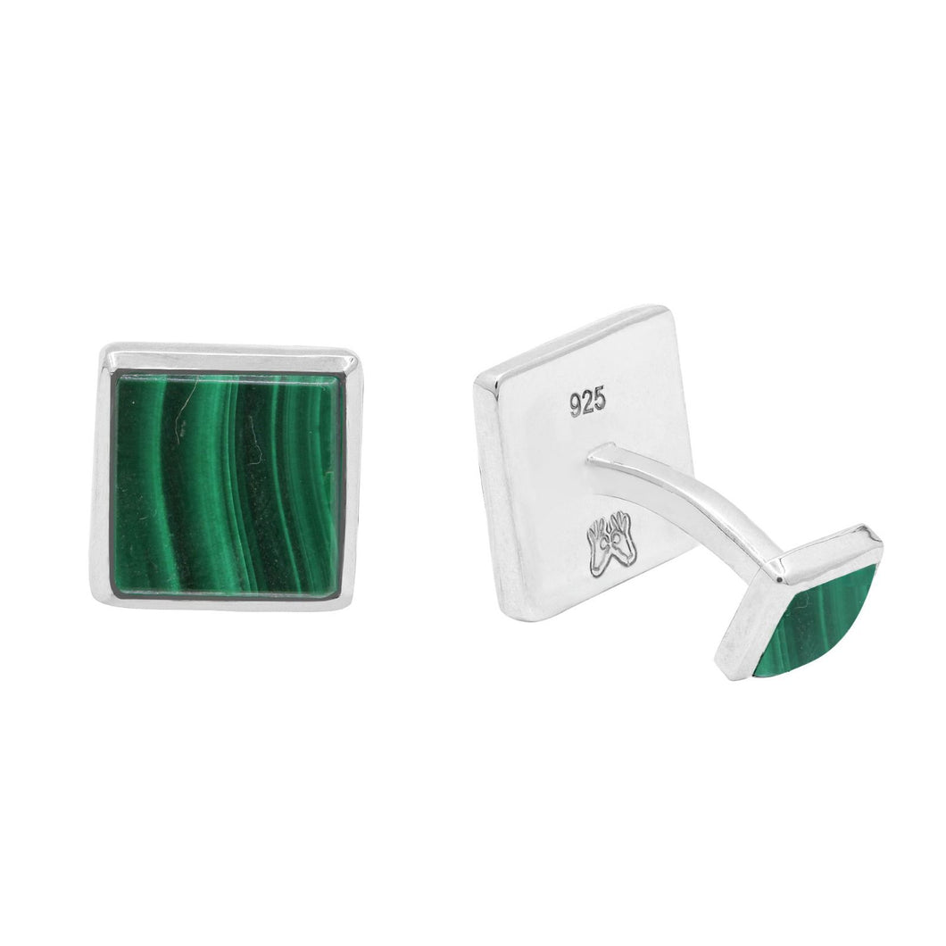Square Silver cufflinks with green onyx